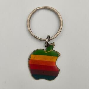 Vintage Apple Computer Inc Keychain Keyring with Rainbow Logo Memorabilia